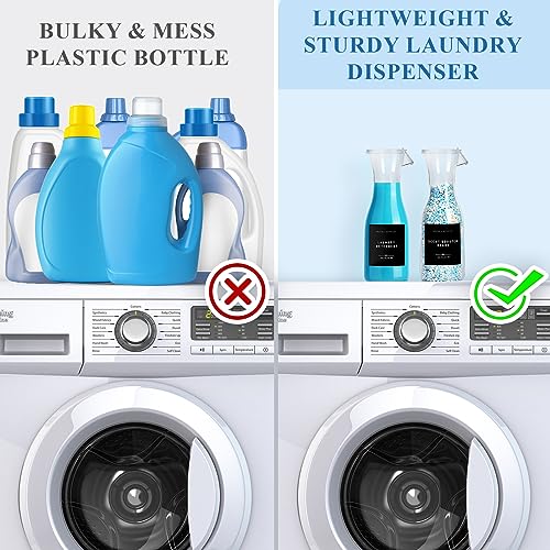GIXSEGIE Laundry Detergent Dispenser Bottle 20oz with Waterproof Label for Laundry Detergent Soap Fabric Softener Bleach Scent Booster Beads, Sturdy PET Bottle for Laundry Room Decor 2 Pack Black