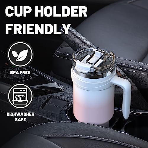 Hydraful Insulated 46oz Tumbler with Handle and Straw Lid - 100% Leak-Proof - Cupholder Friendly Travel Mug - Reusable Stainless Steel Insulated Cup with lid and straw - Ideal Gift for Friends