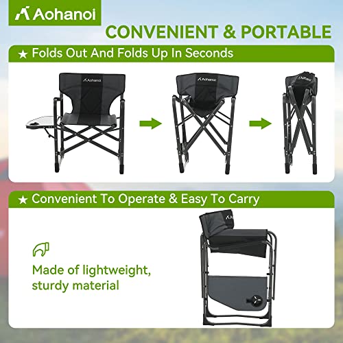 Aohanoi Directors Chairs Foldable, Camping Chairs with Side Table, Camp Chairs for Heavy People, Outdoor Folding Camping Chairs, Adults Folding Chairs for Outside, Supports up to 350lbs (Grey)