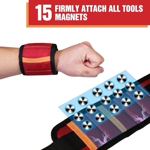 BIG RED Magnetic Wristband - Ultimate 16-MagnetThumb Style Tool Holder for DIYers, Craftsmen, &Home Improvement, ATRCX16R, Torin