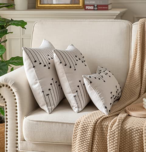 Boho Throw Pillow Covers 12x20 Set of 2 Decorative Pillows for Bed, Neutral Pillow Covers Beige with Black Line Throw Pillows for Modern Farmhouse Couch Sofa Living Room Outdoor