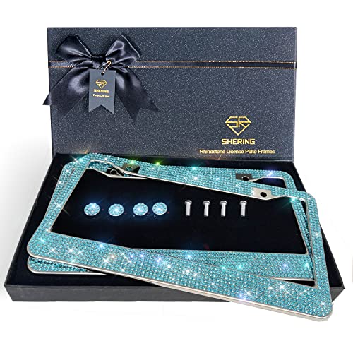 Shering Bling License Plate Frame, 2 Pack License Plate Frame with Premium Gift Box for Women,Rhinestone License Plate Frames with 1200pcs Rhinestones