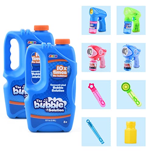 JOYIN 2 Bottles Bubbles Refill Solutions 64 oz (up to 5 Gallon) Big Bubble Solution 64 OZ Concentrated Bubble Solution for Bubble Machine, Gun, Wand Refill Fluid Summer, Easter Toys (Blue)