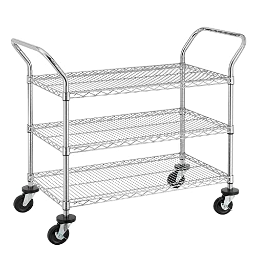Finnhomy 3-Tier Commercial Grade Rolling Cart, Heavy Duty Utility Cart with Wheels and Handles, Metal Kitchen Carts on Wheels with 500 lbs Capacity, Shelf Size 20" D x 36" W, NSF