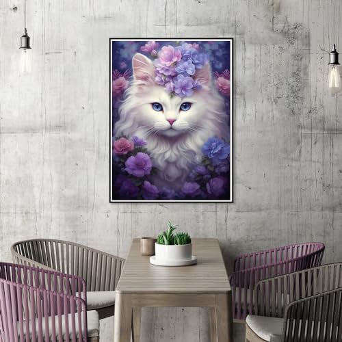 WSLWXSHM Diamond Painting Kits for Adults, Cat Round Full Drill Diamond Art Kits, 5D DIY Paint with Diamonds Crafts for Home Wall Decoration Gifts 12×16Inch