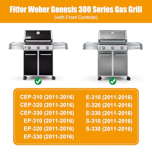 WEBROIL 17.5 Inch Flavorizer Bars and Heat Deflector Replacement Parts for Weber Genesis 300 Series E/S/EP/CEP-310 320 330 with Front Control Knobs, Porcelain Enamel Grill Parts for Weber 7622 7620