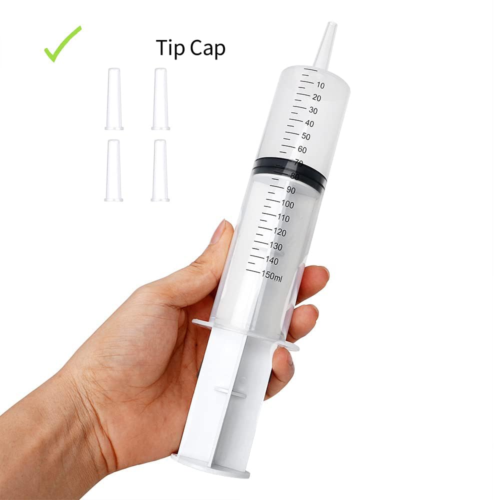 4 Pack 150ml/cc Large Syringe with Cap, Individually Sterile Sealed Plastic Liquid Syringes with Measurement for Scientific Labs, Measuring Liquids, Feed Pets, Oil or Glue Applicator