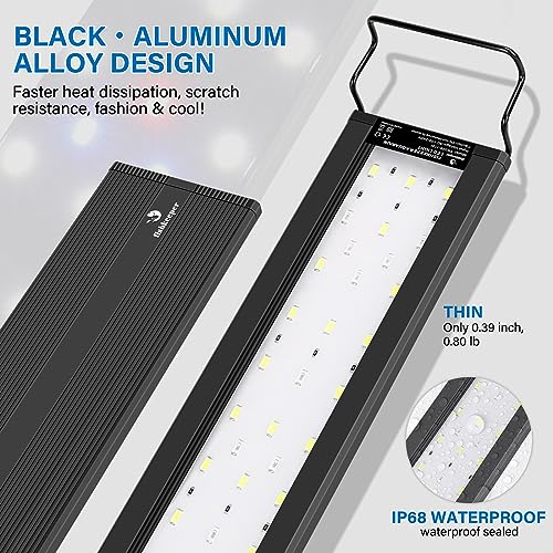 fishkeeper 24W LED Aquarium Light, Ultra-Thin Full Spectrum Fish Tank Light for Plants with Extendable Brackets for 33"~39" Tanks, Multi Color & 10-Level Dimmable, Adjustable Timer