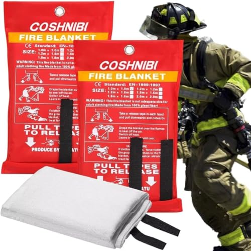 COSHNIBI Fire Blanket Emergency Fire Blanket for Home & Kitchen High Heat Resistant Fire Suppression Blankets Fiberglass Fire Blanket （2 Pack）