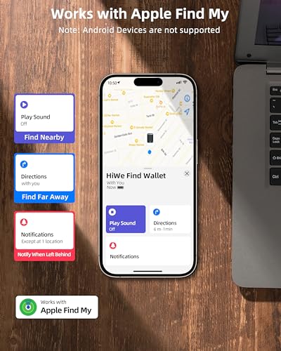 HiWe for MagSafe Wallet with Find My Built in, Trackable Magnetic Card Holder for iPhone 16/15/14/13/12 Series, Not for Android, Vegan Leather, Fit 4 Cards, RFID Blocking, Black