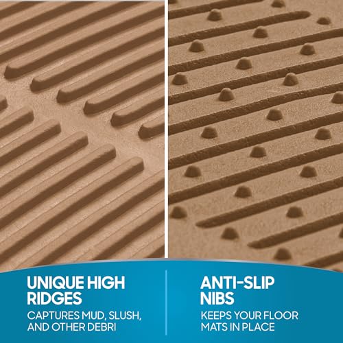 BDK All Weather Rubber Floor Mats for Cars - Fit 3 Rows Full Set, Heavy Duty Car Mats - Fit Well, Easy to Install & Clean No Slip Design - Universal SUV, Van, & Car Accessories (Beige)