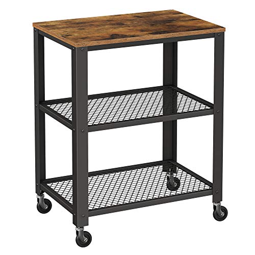 VASAGLE BRYCE Serving Cart, 3-Tier Kitchen Utility Cart on Wheels with Storage, for Living Room, Accent Furniture with Steel Frame, Industrial, Rustic Brown and Black ULRC78X