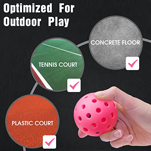 Vvinca Outdoor Pickleball Balls 6 Packs, Meet USAPA Requirement 40 Holes Pickleball, Pink