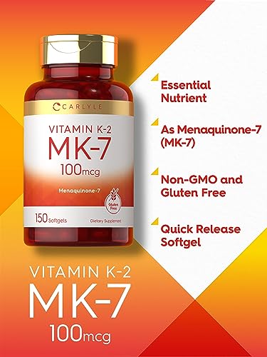 Carlyle Vitamin K2 MK7 100 mcg | 150 Softgels | Non-GMO, Gluten Free Supplement