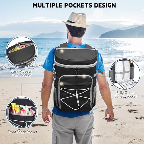 Cooler Backpack, 33 Cans Backpack Cooler Insulated Leak Proof, Portable Lightweight Beach Camping Picnic Thermal Backpack, Soft Ice Chest Cooling Bag Lunch Backpack for Men Women