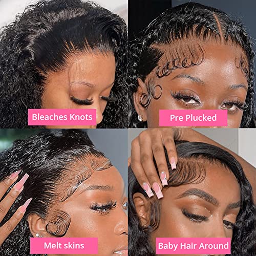 Deep wave Lace Front Wigs Human Hair Pre Plucked 180% Density 13x6 HD Transparent Brazilian Virgin Human Hair Wigs for Women Deep curly Wet and Wavy Lace Frontal wig Human Hair Natural Color