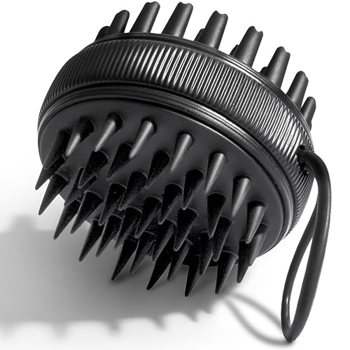 Fancii Hair Scalp Massager, Shampoo Brush for Wet & Dry Hair, Scalp Scrubber Exfoliator for Dandruff Removal & Hair Growth. Shower Head Brush for All Hair Types, Soft Silicone (Black)