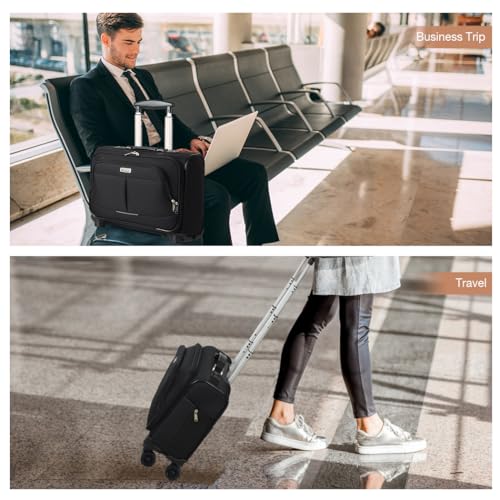 Lekebobor Rolling Laptop Bag Rolling Laptop Briefcase on Wheels for Women/Men Fits Up to 15.6Inch Rolling computer Bags Water Resistant for Work Travel and Business, Black