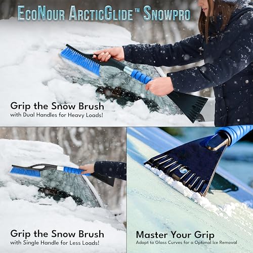 EcoNour 27" Car Snow Brush and Ice Scrapers for Car Windshield (2 Pack) | Scratch Free Bristle Head Snow Brush & Tough Window Snow Scraper with Aluminium Body | Snow Removal Winter Car Accessories