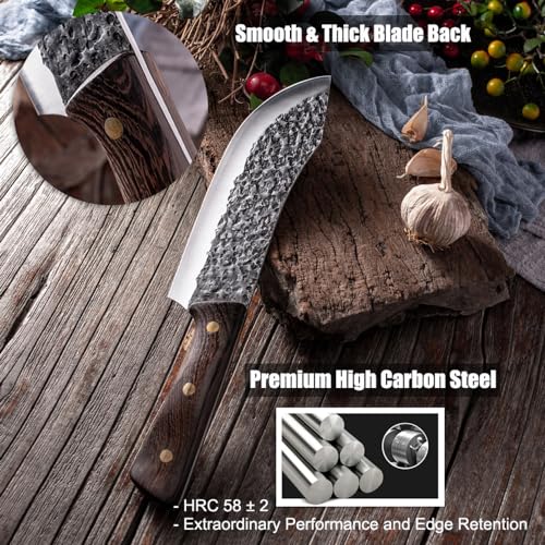 ROCOCO Butcher Knife for Meat Cutting Hand Forged 7" Sharp Full Tang Kitchen Meat Cleaver Cooking Knives for Home Outdoor Camping BBQ Christmas Father's Day Gift Idea Men