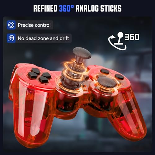 Doueuain Wired Controller for PS2, 2 Pack Gamepad Remote Double Shock Compatible with Play station 2, with 1.8M Cable（Clear Red and Clear Blue）