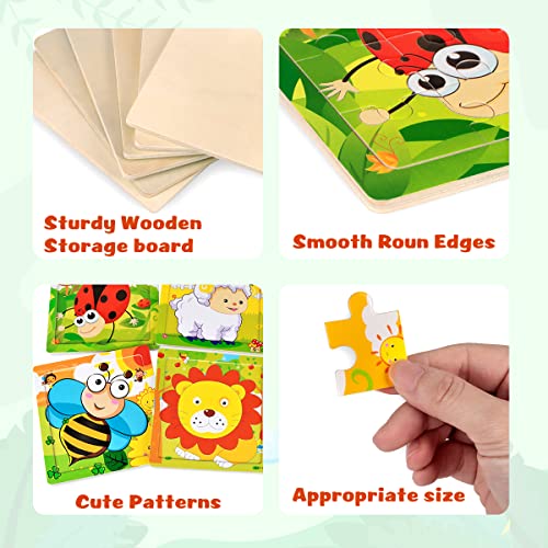 Aitey Set of 6 Toddler Puzzles Ages 2-4, Wooden Jigsaw Puzzles for Kids Ages 3-5, Puzzles for Toddlers 2 3 4 Year Old, Kids Puzzle Toys with Animal Patterns Educational Toys for Boys and Girls