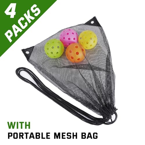 U-pick Pickleball Balls, Outdoor Pickleball Balls 4 Packs, Pickle Balls with Mesh Bag, High Elasticity & Balanced & Durable, 40 Holes Pickleball for All Skill Levels