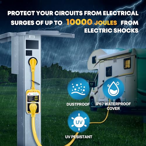 Kohree RV Surge Protector 30 Amp with Waterproof Cover, 10000 Joules 30 Amp RV Surge Protector for RV Camper, All-in-1 Circuit Analyzer w/LED Indicators, RV Power Surge Guard for Camper