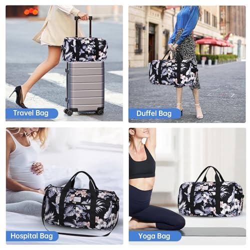 KAMO Travel Duffle Bag, Weekender Bags for Women with Shoe Compartment, Gym Bag for Women with Wet Pocket Workout Dance Tote Bag Personal Item Travel Bag with Trolley Sleeve