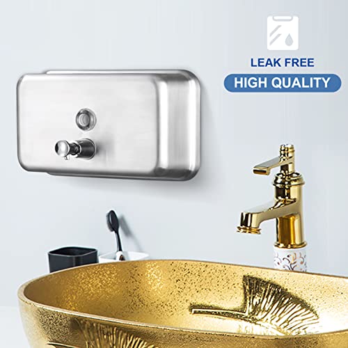 VANNSOO Commercial Wall Mount Stainless Steel Soap Dispenser, Rust-Proof Lining Liquid Hand Sanitizer Dispenser Bathroom 1100 ml / 37 oz. (Horizontal)