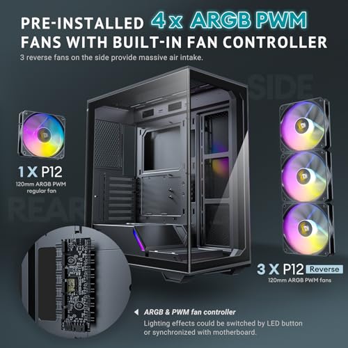 Antec C3 ARGB, 3 x 120mm & 1 x 120mm ARGB PWM Fans Included, Up to 8 Fans Simultaneously, Type-C，Seamless Tempered Glass Front & Side Panels, 360mm Radiator Support, Mid-Tower ATX PC Case