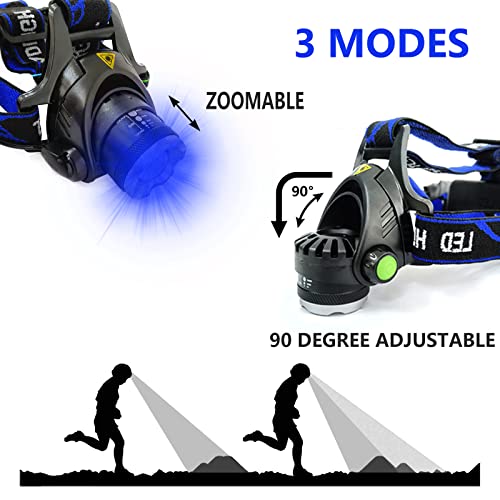 XYSRZ Blue Light Headlamp 3 Modes Zoomable Blue Headlamp for Hunting Fishing