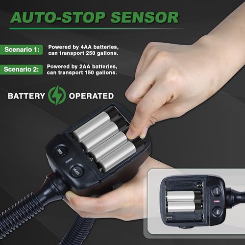 AETLEEMO Automatic Fuel Transfer Pump with Auto-Stop Sensor(2.4 GPM), Flexible Intake Hose Fits Most Irregular Gas Cans for Gasoline Diesel Kerosene & More-Green