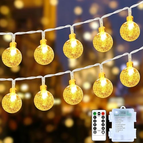 Minetom Crystal Globe String Lights Battery Operated - 17 ft 30 LED Globe Fairy Lights with Remote and 8 Modes, Waterproof for Bedroom Tent Loft Camping Porch Patio Party Wedding Decor, Multicolor