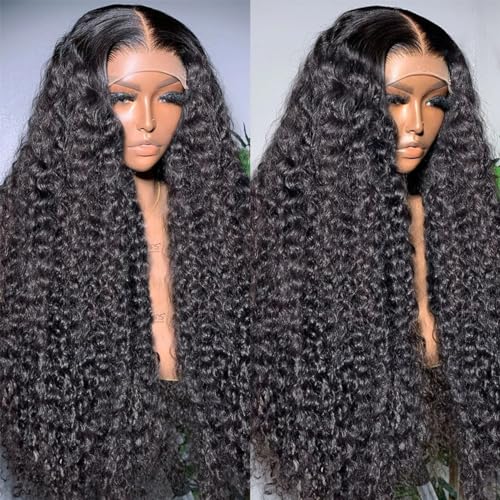 Fadaina 13x6 Deep Curly Lace Front Wigs Human Hair 180 Density, 18 Inch Curly Lace Frontal Wig Human Hair Pre Plucked with Baby Hair (18inch, 13x6 Curly Wig)