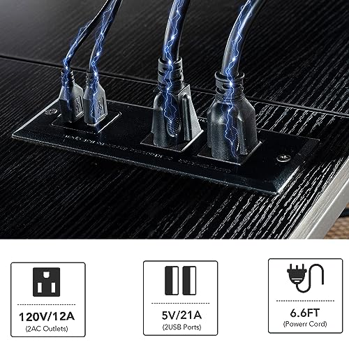 Clikuutory Modern Black 63 inch Metal TV Stand with LED Lights and Power Outlets for 40 50 55 60 65 70 Inch TVs, 3 Tier Television Stands with Entertainment Center and Storage for Living Room, Bedroom
