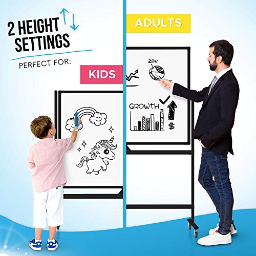 Large Mobile Rolling Whiteboard on Wheels (48x36") Includes Big Flipchart Pad, Magnetic Planners, and More! Portable Double Sided Dry Erase Magnetic White Board with Stand, Stain Resistant Technology