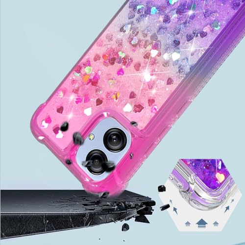 Guzhthi for Samsung A04E Case: Clear Glitter Flowing Liquid Quicksand Shockproof Corner Phone Case for Samsung Galaxy A04E with Tempered Glass Screen Protector - Pink/Purple