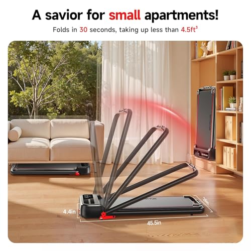 RHYTHM FUN Walking Pad Treadmill with Incline, 8% Incline Walking Treadmill, 300 lbs Foldable Treadmills with Handles for Home Office Use, Under Desk Compact Walking Pad