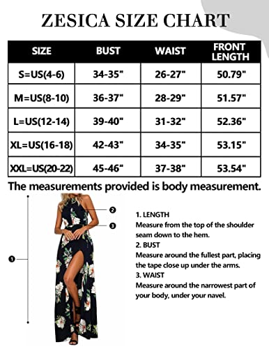 ZESICA Women's 2024 Summer Halter Neck Floral Print Backless Split Beach Party Maxi Dress,BluishViolet,Small