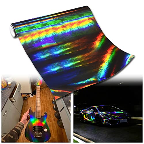 Holographic Laser Black Chrome Vinyl Sheet Car Wrap Film Self Adhesive Sticker 59.8'' x 7.8''