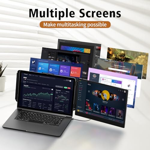 Laptop Screen Extender Dual Monitor - 14" Portable Monitor IPS FHD 1080P Attachment Screen Extended Extra Screen USB-C/HDMI Port Compatible with Wins Mac Dex Chrome Travel Work Fits 13"-17" Laptops