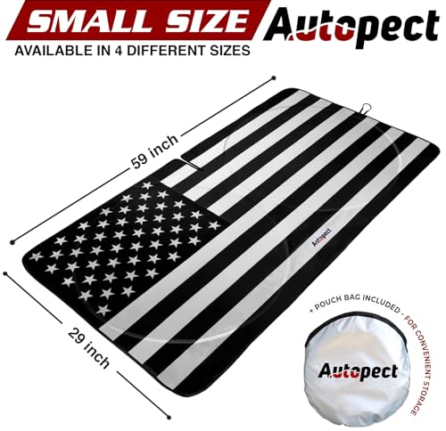 Autopect Windshield Sun Shade - American Flag Design, High-Resolution Sun Visor for Car, Truck, SUV with Mirror Cut-Out for Interior Sun Protection, Foldable Car Sun Shade (Black and White, Small)