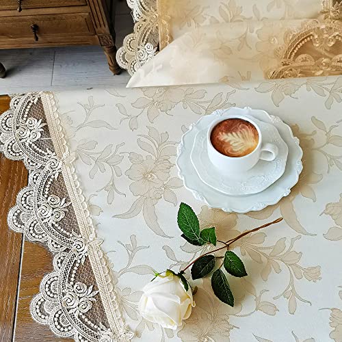 SUTAVIA Jacquard Lace Tablecloth Waterproof Farmhouse Floral Design Table Cover Classic Antique Flower Decor Macrame Elegant Tabletop Home Kitchen Dining(Champagne, Square, 33 x 33 Inch,1-3 Seats)