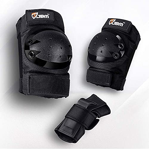 JBM Youth Knee Pads Elbow Pads and Wrist Guards Full Protective Gear for Skateboarding Skate Inline Riding Beginner Scooter Roller Skater (Black, Medium)