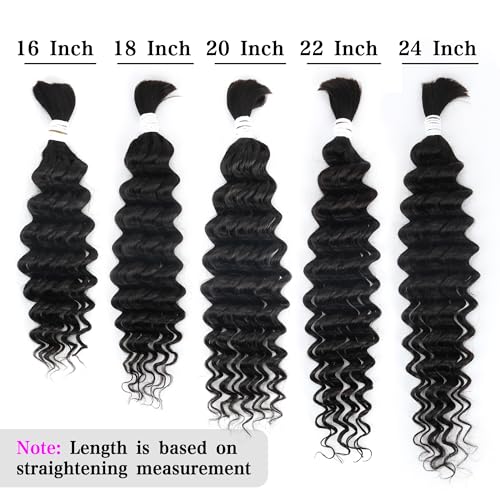 Deep Wave Bulk Human Hair for Braiding 1 Bundle 50g 28 Inch No Weft 10A Brazilian Virgin Curly Human Hair Extensions for Boho Braids Wet Wavy Human Braiding Hair (28",1B)