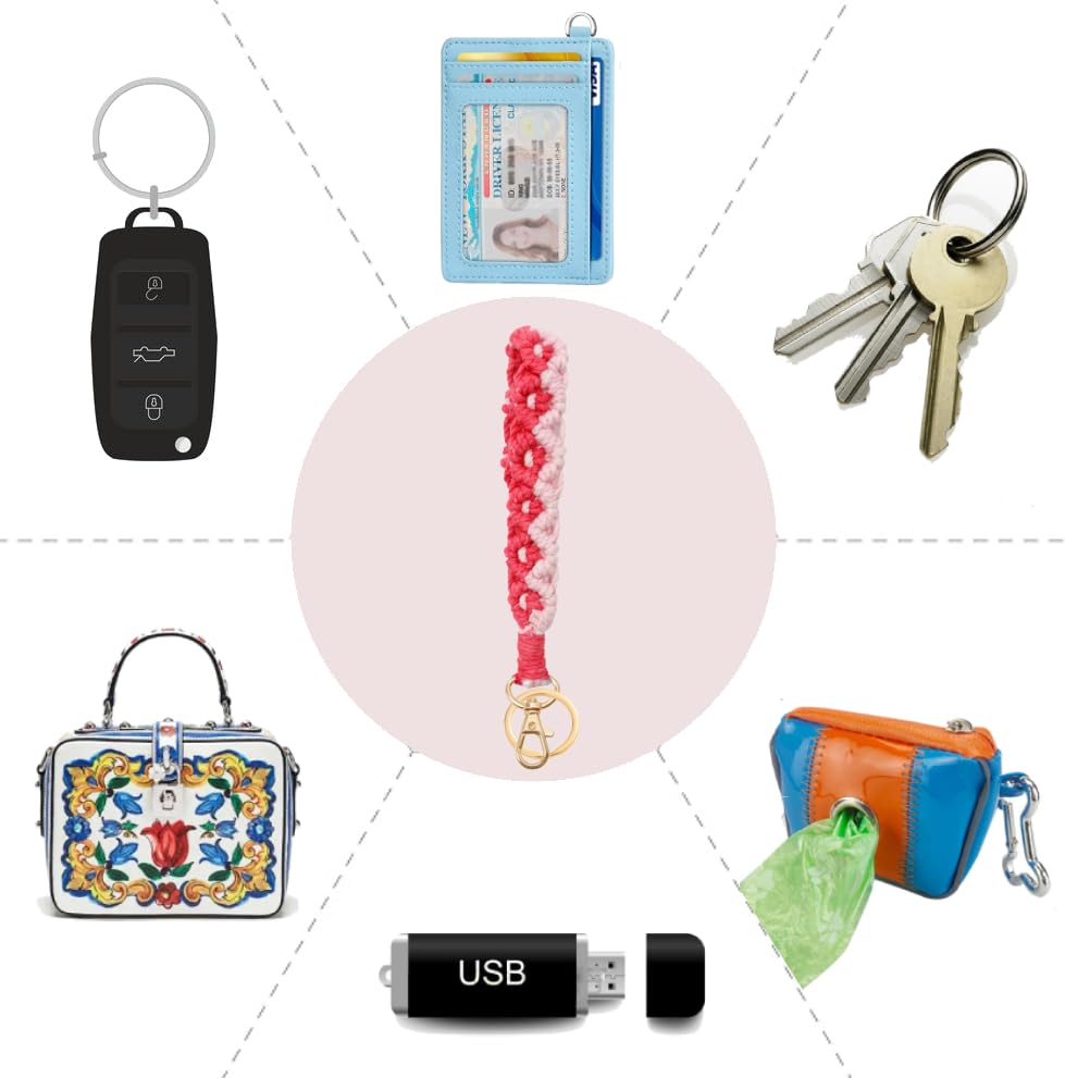 LOLAHA Macrame Keychain Wristlet Keychains for Women Cute Keychain Bracelet Keyring Wrist Lanyard for Key Chains for Car Keys Wrist Keychain Wristlet Strap Black White Keychian ID Badge Wallet Holder