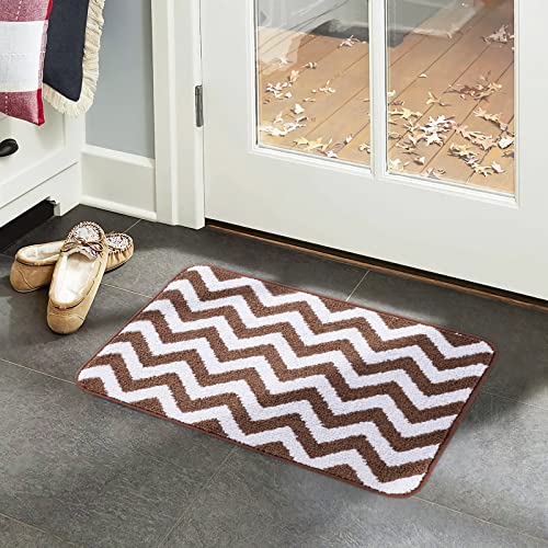 Carvapet Microfiber Chevron Non-Slip Doormat Indoor Mat and Runner for Entry, Doorway, Bath, Kitchen, High Traffic Areas, 17"x24", Coffee