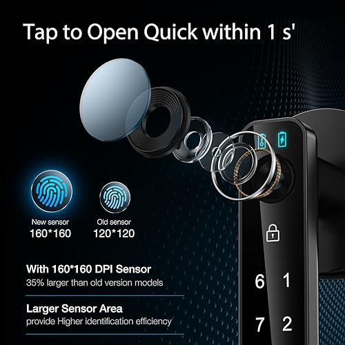 Fingerprint Door Lock- Smart Door knob,biometric Door Lock，with passcode keypad keyless Entry Door Handle，for Bedroom Home Hotel Office Apartment (Black with APP)