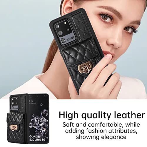 Phone Case for Samsung Galaxy S20 Ultra 5G Wallet Cover with Credit Card Holder Shoulder Crossbody Strap Long Lanyard Leather Cell Accessories S20ultra 20S S 20 A20 S2O 20ultra G5 Women Girls Black